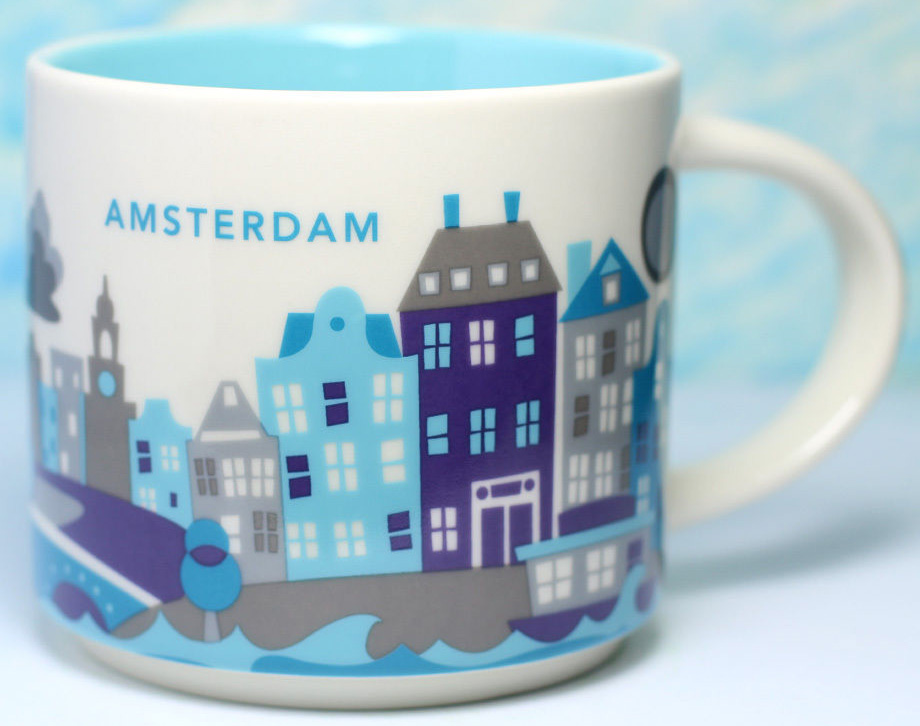 Starbucks City Mug Tasse Becher Glas YAH Weihnachten Amsterdam NL 14oz NEU 