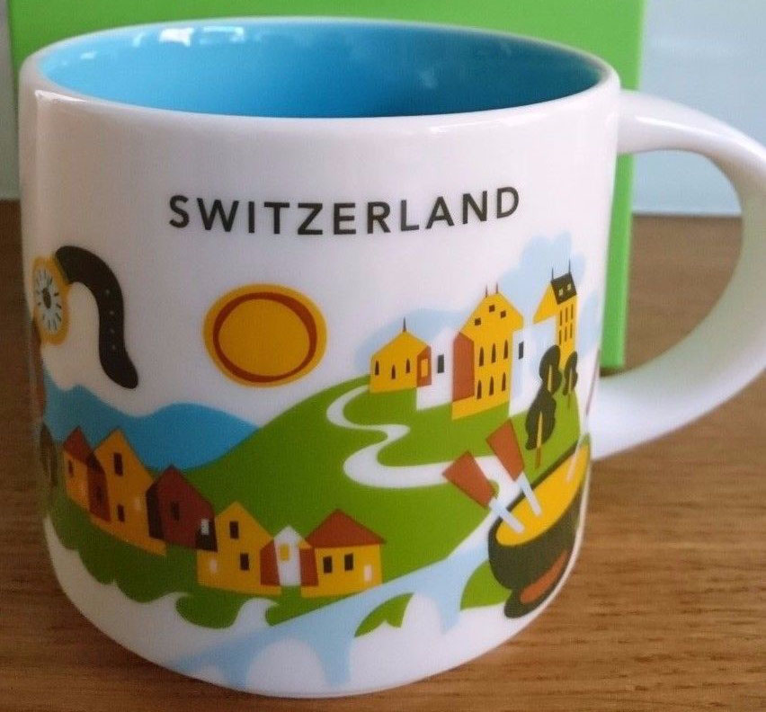 NWT Starbucks SWITZERLAND Schweiz City Mug YAH Coffee you are here 14oz NEW wSKU