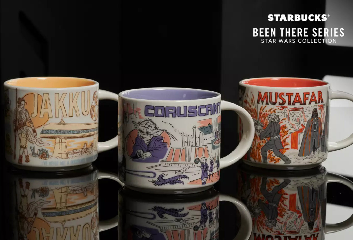 Starbucks Star Wars mugs for the May 4th, 2023 Jakku, Coruscant, Mustafar mug
